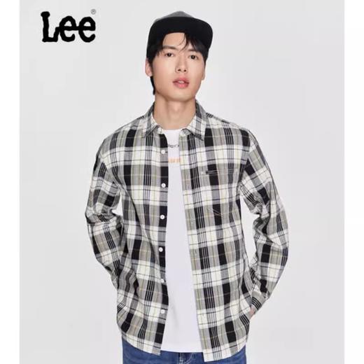 Lee商场同款24早春新品舒适版本白色格纹翻领男长袖衬衫休闲潮 商品图0