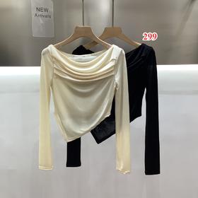 【门店同款】ENJOY春季褶皱斜边一字肩上衣 150356467