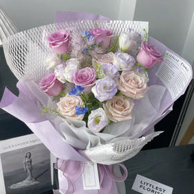 【烂漫盛放】5支紫玫瑰6支曼塔玫瑰➕桔梗，精品时尚花束