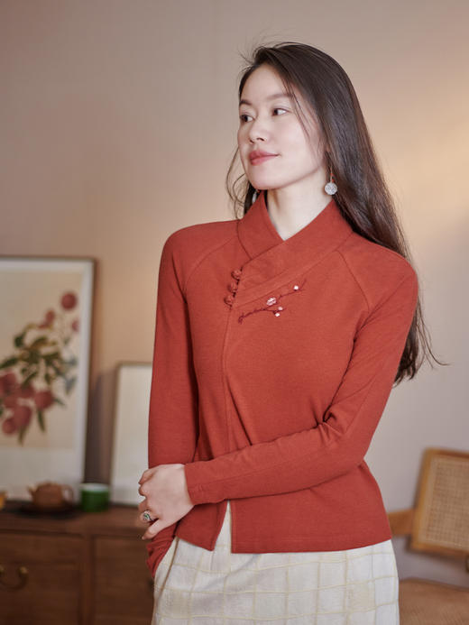 MSHK陌上花开兰襟【梅花十四】汉服国风国潮针织纯棉绣花T恤打底衫 商品图0