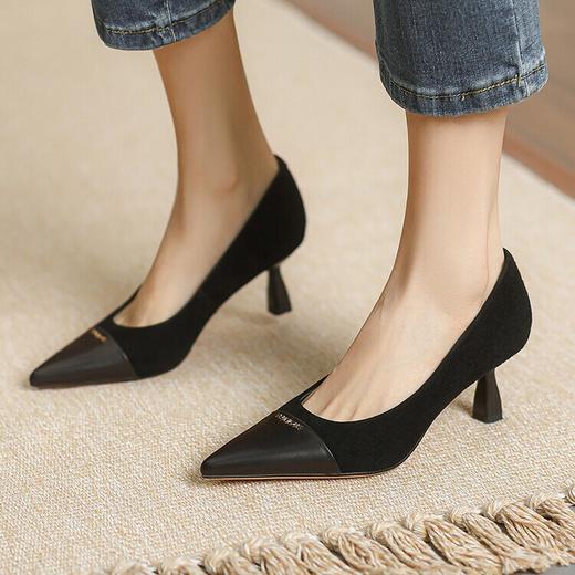 法式复古杏色高跟鞋细跟，尖头气质女鞋优雅绒面宴会单鞋MBJR&705 商品图3