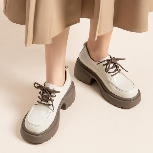 ZHR英伦单鞋女2024新款松糕复古厚底显高皮鞋百搭系带通勤乐福鞋 商品图6