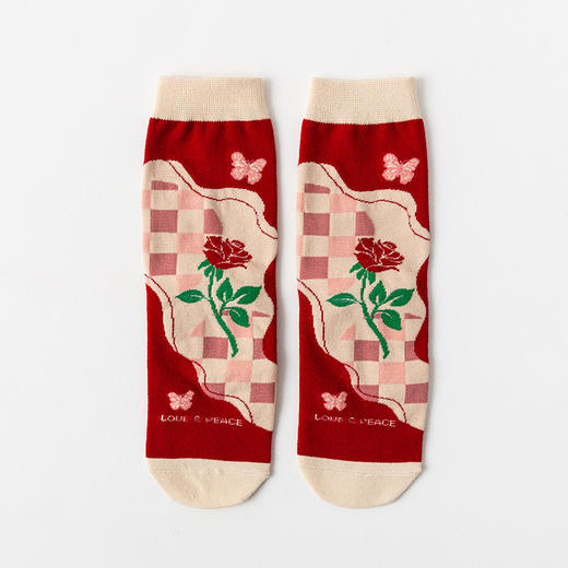 龙年新年红袜子【节日鸿运袜 郁金香气质 复古风】女士中筒袜 原创设计款 商品图5