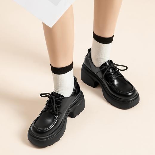 ZHR英伦单鞋女2024新款松糕复古厚底显高皮鞋百搭系带通勤乐福鞋 商品图3