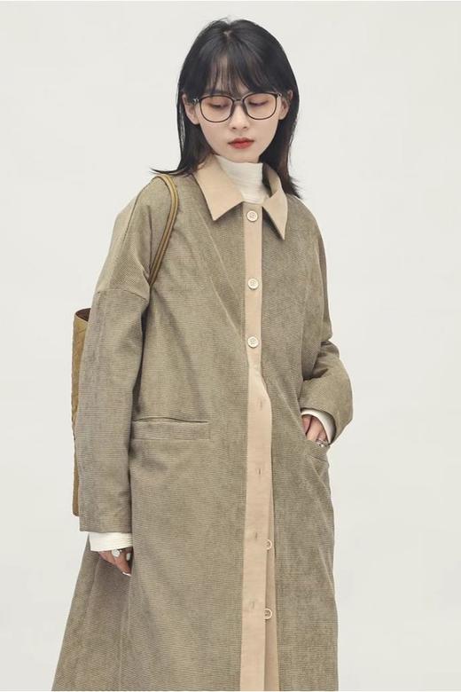 LNNNS 休闲文艺范条绒长款外套 14808 商品图0