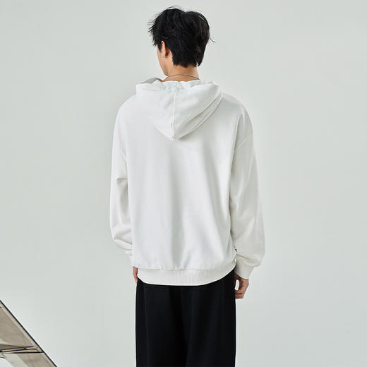 西遇白色连帽国潮宽松卫衣男新款绣花图案长袖基础款上衣10345704 商品图4