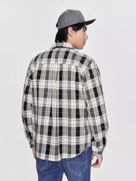 Lee商场同款24早春新品舒适版本白色格纹翻领男长袖衬衫休闲潮 商品图1