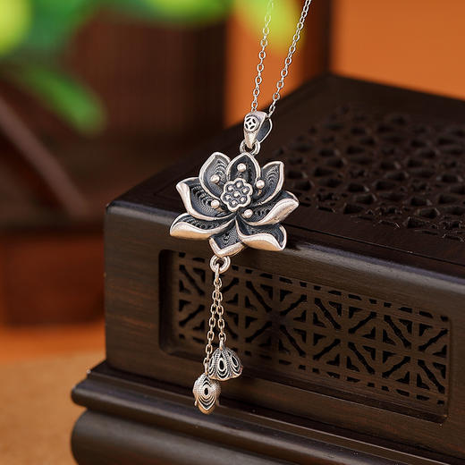 【墨莲】S999银足银复古莲花流苏莲蓬吊坠【CW-DZ06117】 商品图1