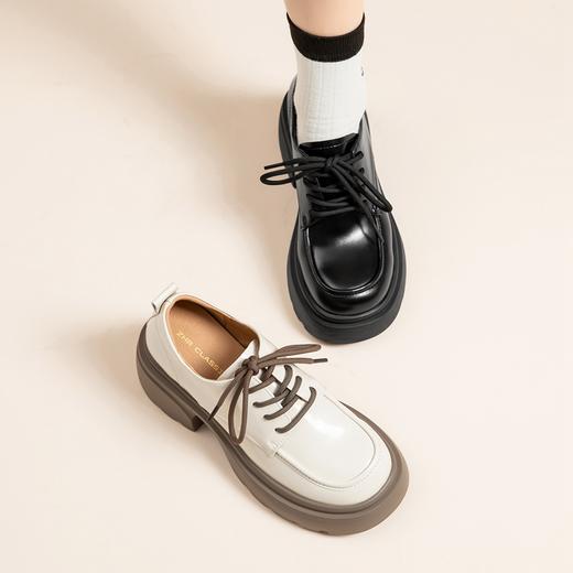 ZHR英伦单鞋女2024新款松糕复古厚底显高皮鞋百搭系带通勤乐福鞋 商品图8