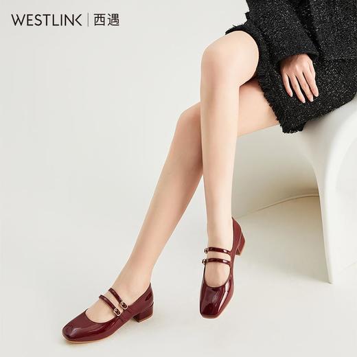 西遇粗跟单鞋女浅口新款方头双搭扣玛丽珍鞋女复古奶奶鞋20213011 商品图4