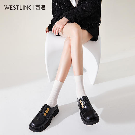 西遇英伦风小皮鞋女新款复古金币牛津鞋一脚蹬厚底乐福鞋20146237 商品图4