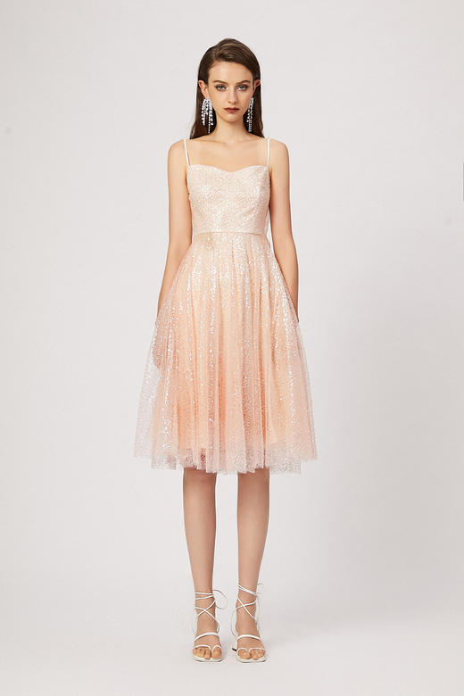 人鱼姬流光亮片露背网纱吊带裙 商品图0