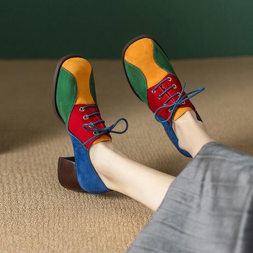 【预售5天】复古拼接撞色圆头牛筋底单鞋YX&A1105 商品图0