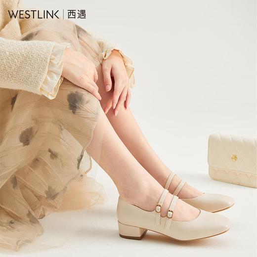 西遇粗跟单鞋女浅口新款方头双搭扣玛丽珍鞋女复古奶奶鞋20213011 商品图3
