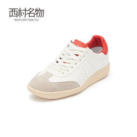 西村名物2024春季新品经典真皮时尚休闲鞋撞色舒适平底鞋女X24AM11421