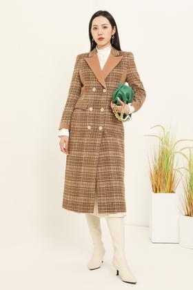 ESTELLICA 修身格纹双排扣毛呢西装外套 14784