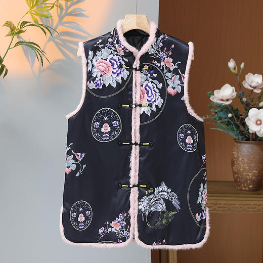 AHM jxxzs6088中式国风绣花马甲复古宽松背心外套 商品图0