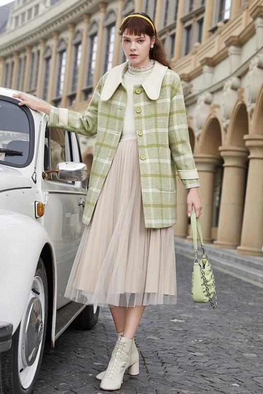 香影 格子毛呢中长款宽松大衣外套 14752 商品图2