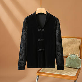 AHM jxxzs6091国风金丝绒衬衫复古提花盘扣显瘦小衫