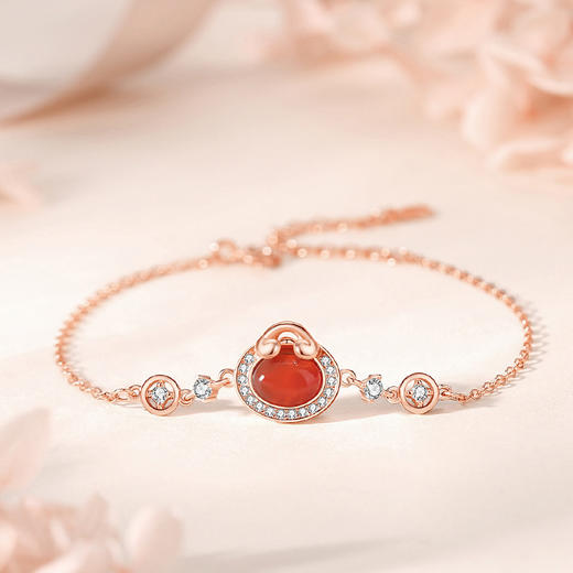 原创如意锁【福袋项链女 纯银复古中国风 】福字吊坠 玫瑰金 红玛瑙 锁骨链 商品图6