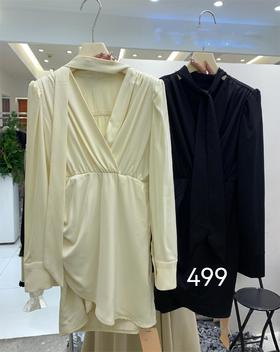 【门店同款】ENJOY春季飘带V领褶皱连衣裙 150249565