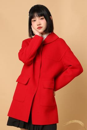 ELLA JADE 红色简约羊毛大衣外套 15367