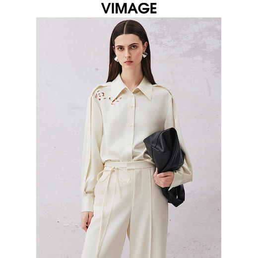 VIMAGE纬漫纪春季新款百搭小众设计镂空衬衣衬衫V2109702 商品图5