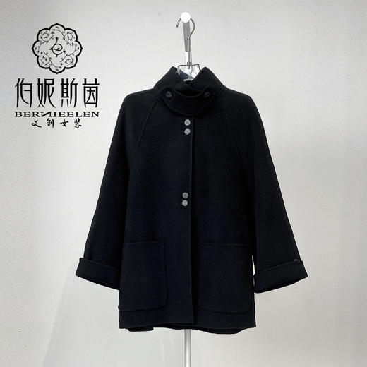 漆黑色绵羊毛大衣LZ6C02 商品图0