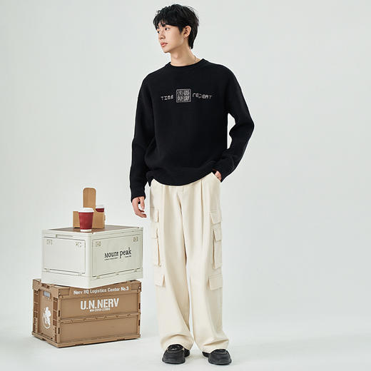 西遇圆领立体绣花长袖毛衣男新款港风休闲宽松百搭上衣10345703 商品图1