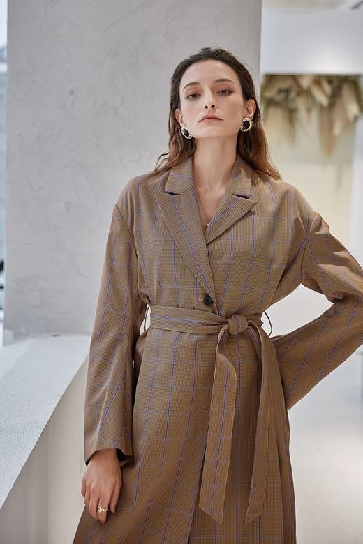 DAMO WANG/王大墨 棕色格纹风衣式外套 14049 商品图5