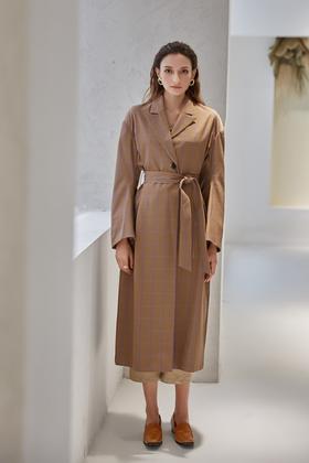 DAMO WANG/王大墨 棕色格纹风衣式外套 14049