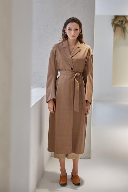 DAMO WANG/王大墨 棕色格纹风衣式外套 14049 商品图0