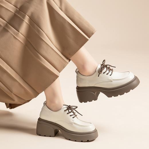 ZHR英伦单鞋女2024新款松糕复古厚底显高皮鞋百搭系带通勤乐福鞋 商品图5