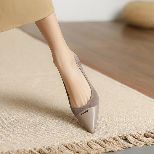 法式复古杏色高跟鞋细跟，尖头气质女鞋优雅绒面宴会单鞋MBJR&705 商品图2