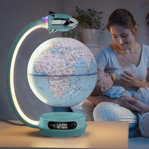 小火箭 磁悬浮 AR地球仪 马卡龙配色 自转 可做蓝牙音响数字时钟 学生礼物【AR+AI+闹钟+灯光】 商品图3