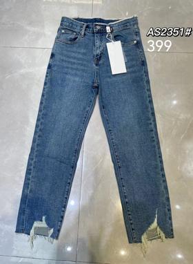 【门店同款】ENJOY2023年春季剪口弹力烟管牛仔裤 150206590