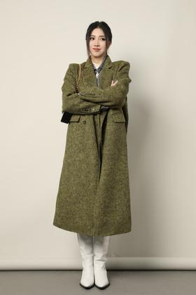 ESTELLICA 橄榄绿色宽松羊绒大衣外套 17395