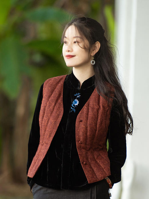 MSHK陌上花开原创兰襟【弱水】真丝绒绣花对襟衬衫小上衣女 商品图2