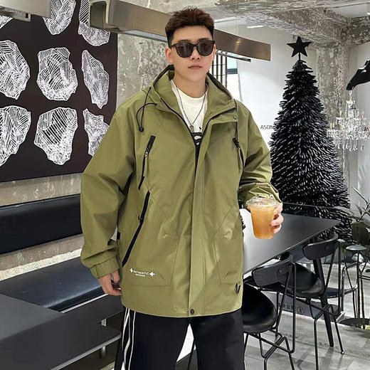 【Q】【新款DX】大依优型大码连帽外套夹克时尚雷萨加肥加大休闲胖子宽松外套上衣男装潮流户外 商品图0