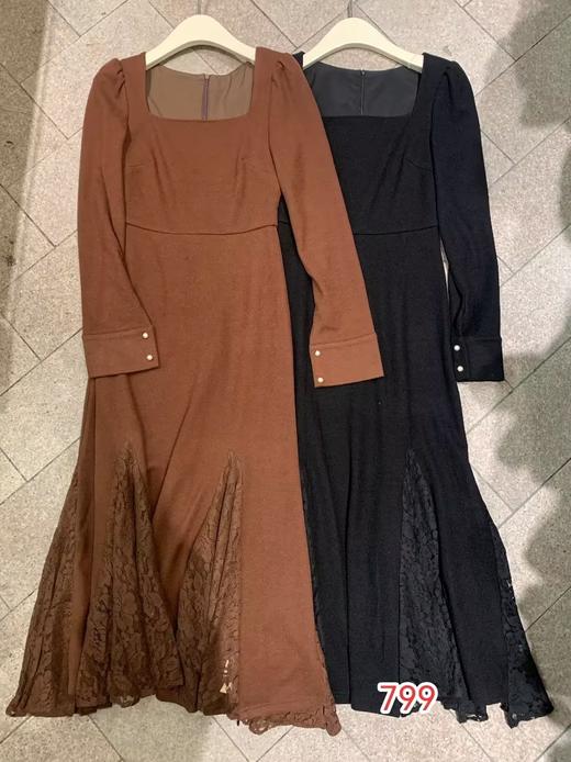 【门店同款】ENJOY冬季方领收腰拼蕾丝长裙 155107144 商品图0