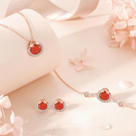 原创如意锁【福袋项链女 纯银复古中国风 】福字吊坠 玫瑰金 红玛瑙 锁骨链