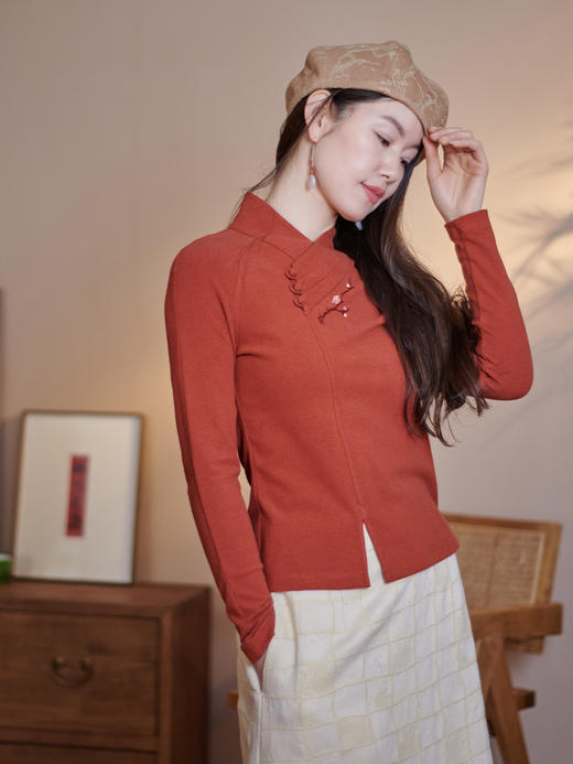 MSHK陌上花开兰襟【梅花十四】汉服国风国潮针织纯棉绣花T恤打底衫 商品图1