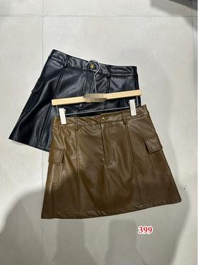 【门店同款】ENJOY秋季复古口袋A字短皮裙 154405810