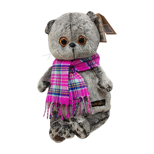 Budibasa 宝喜可猫+粉红紫色格纹围巾，30CM (毛绒玩具) 商品图0