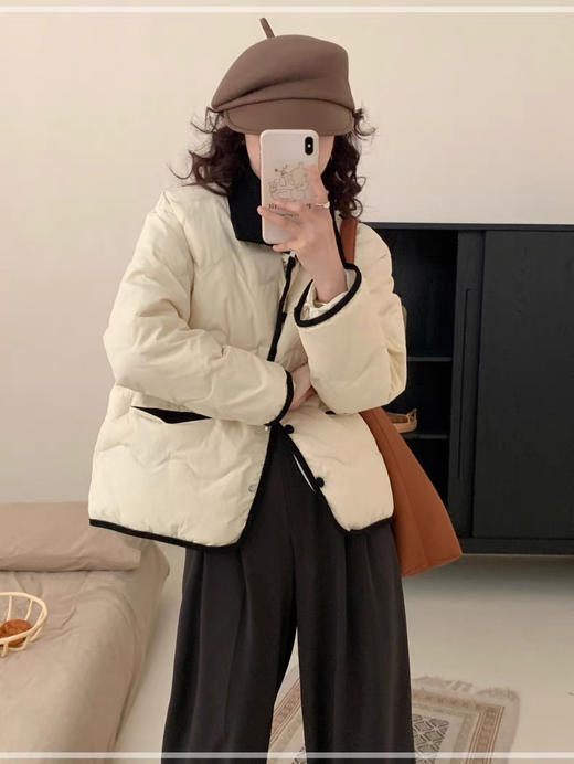 Spring Bubble韩代 小香拼色羽绒服丨东大门ins 配色洋气减龄翻领短羽绒服 A-3714 商品图3