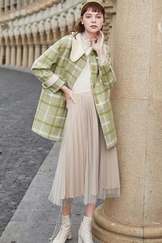 香影 格子毛呢中长款宽松大衣外套 14752 商品图6