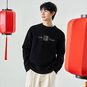 西遇圆领立体绣花长袖毛衣男新款港风休闲宽松百搭上衣10345703