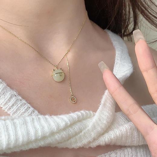 KADER卡蒂罗 招财猫流苏项链 S925萌趣可爱猫咪钱币流苏设计锁骨链 财运亨通灵动好运配饰好运进宝 闺蜜同款女生款 商品图0