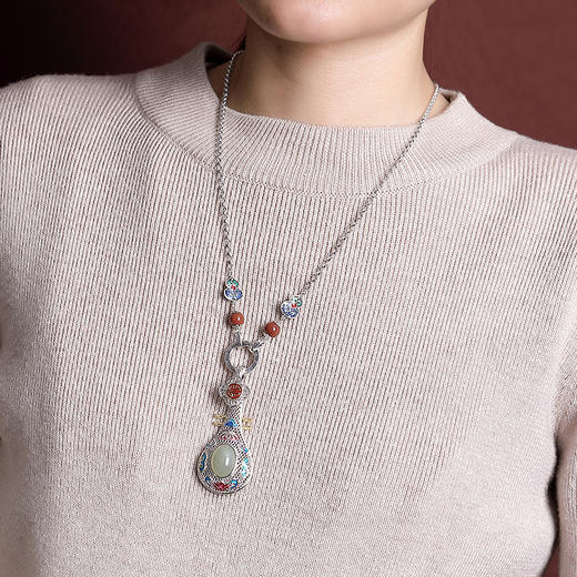 【葫芦双鱼】S925银南红复古景泰蓝福禄六字真言项链套链【CW-XL00341】 商品图3