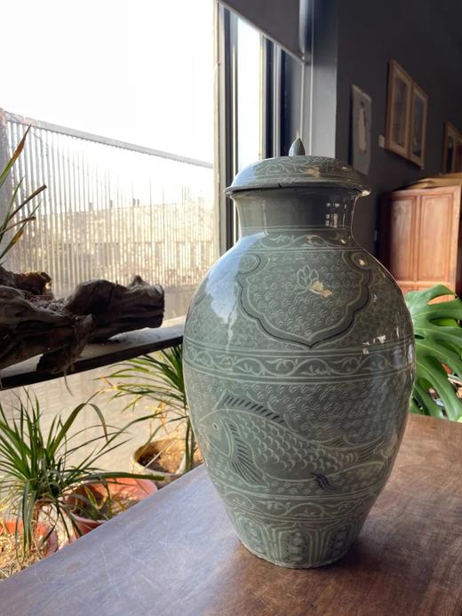 象嵌青瓷莲瓷游鱼纹大盖罐，顺丰包邮 商品图3